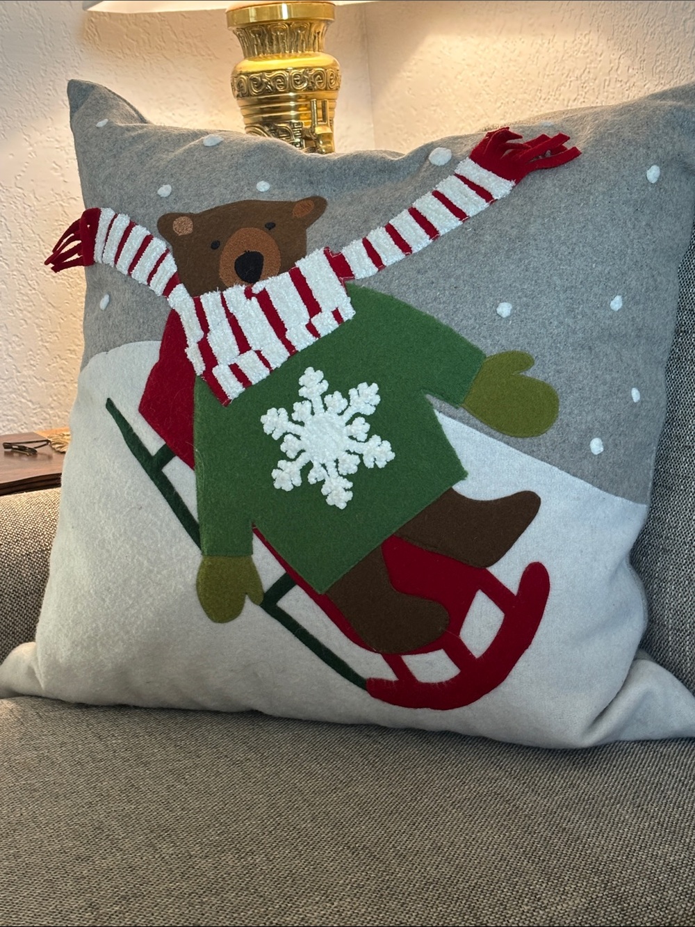 Sledding Bear Holiday Pillow from Crate & Barrel